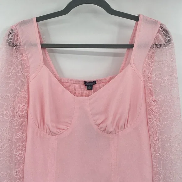 Wild Fable Pink Cropped Long Sleeve Lace Top Size Small - Picture 3 of 10